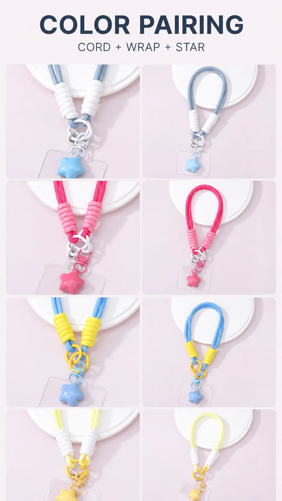 Dopamine Style Puffy Star Wrist Lanyard Keychain with Acrylic Card Holder product detail 5