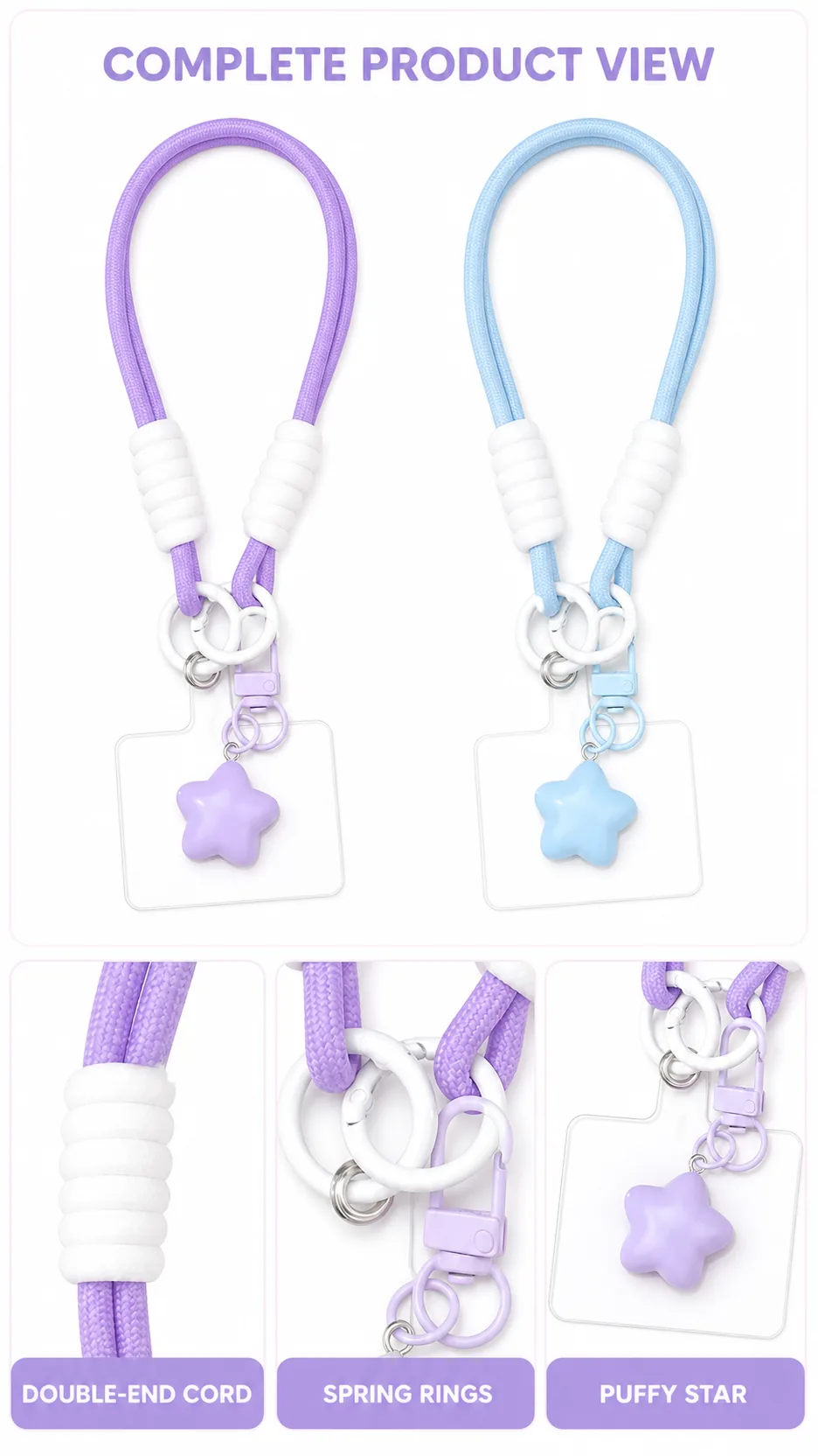 Dopamine Style Puffy Star Wrist Lanyard Keychain with Acrylic Card Holder product detail 8