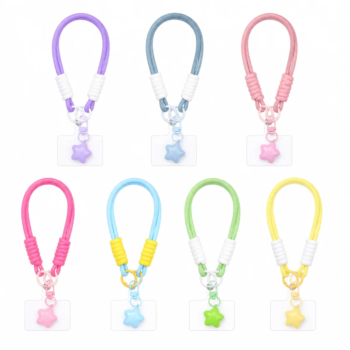 Dopamine Style Puffy Star Wrist Lanyard Keychain with Acrylic Card Holder