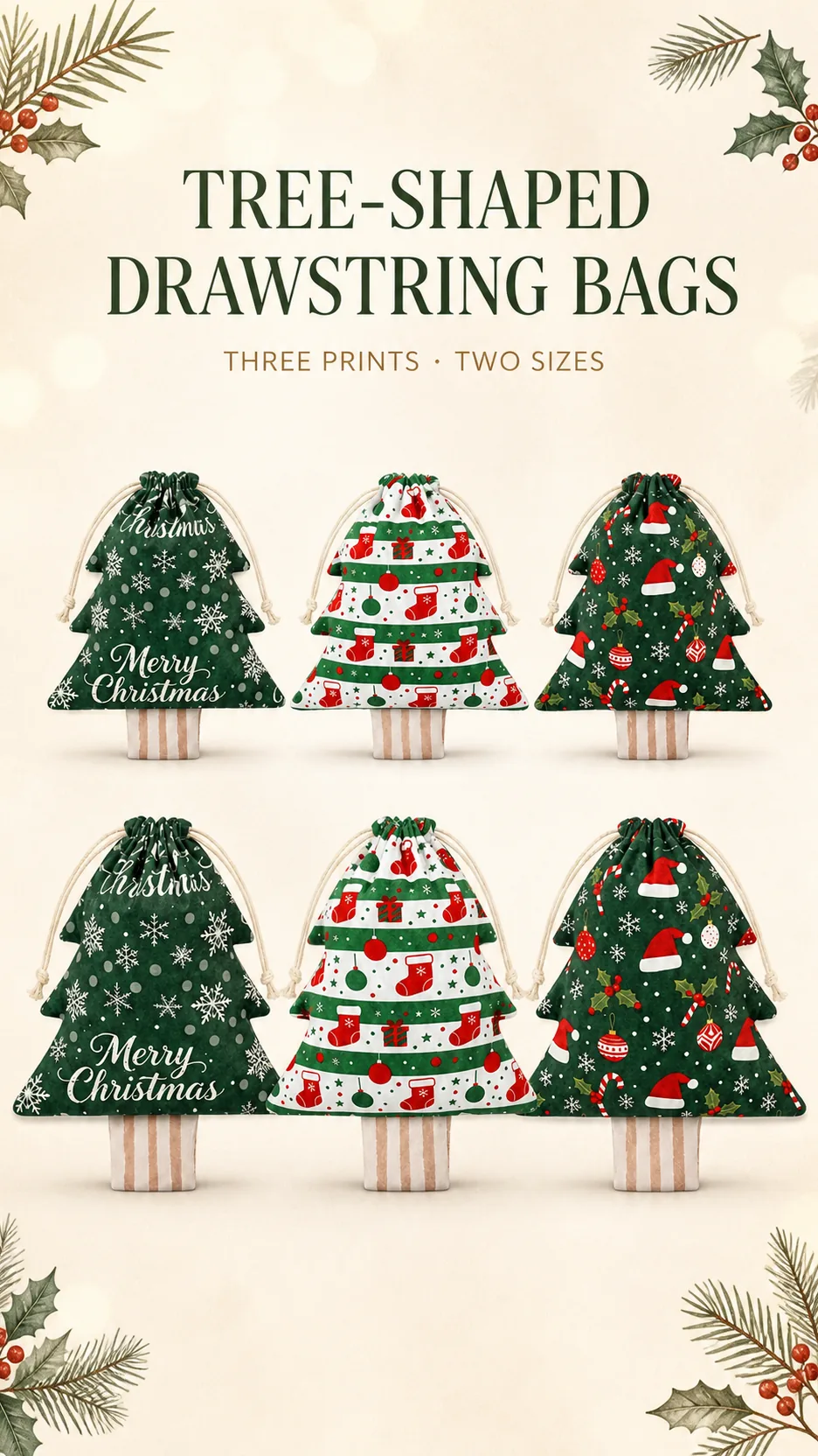 Christmas Tree-Shaped Drawstring Gift Bags product detail 1