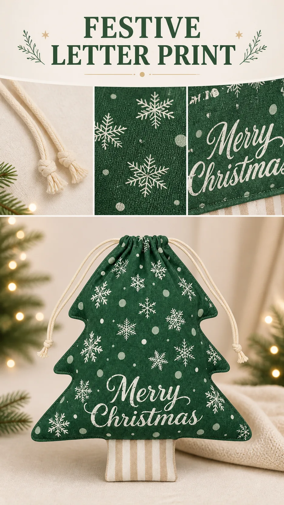 Christmas Tree-Shaped Drawstring Gift Bags product detail 2