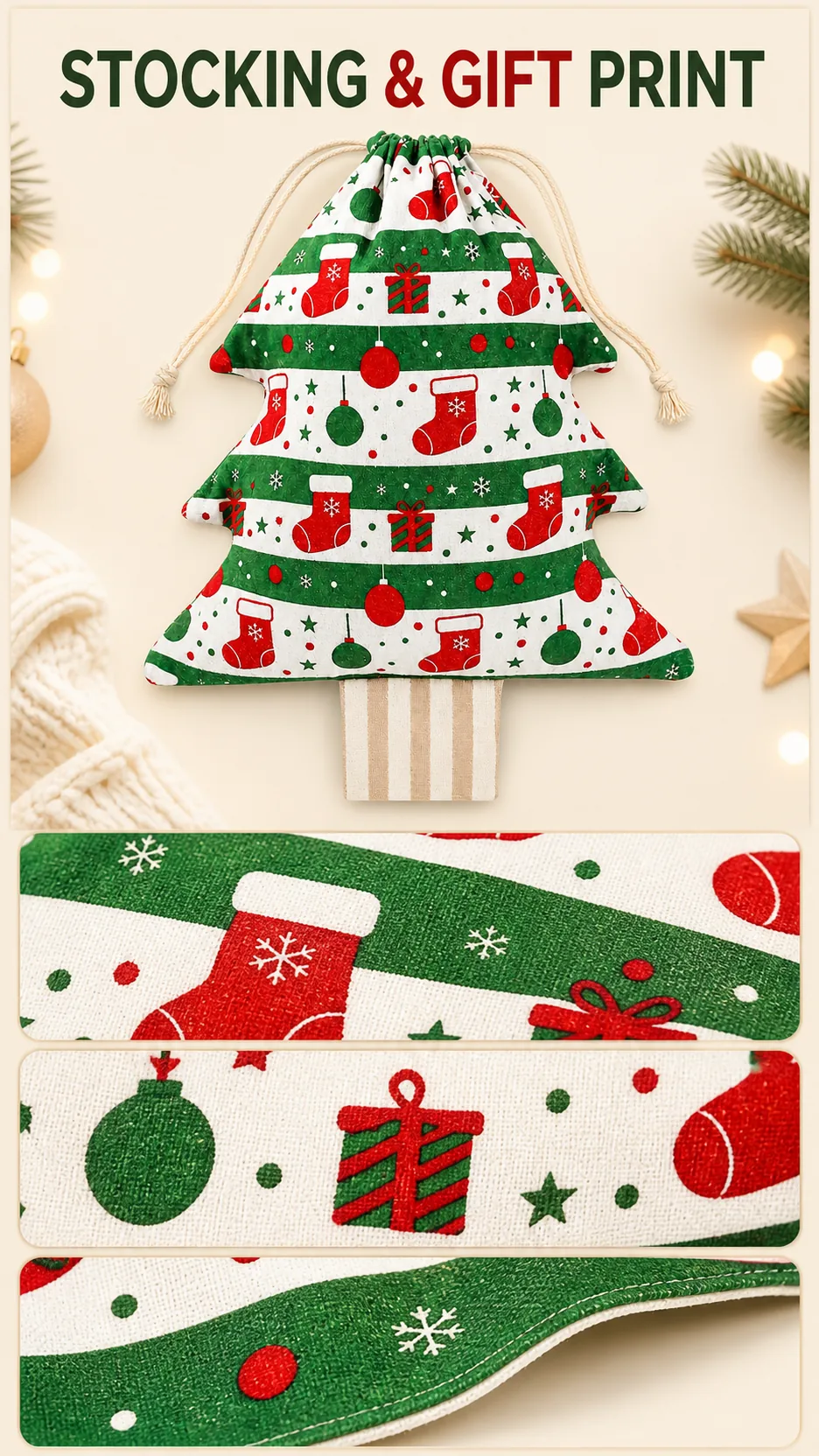 Christmas Tree-Shaped Drawstring Gift Bags product detail 3