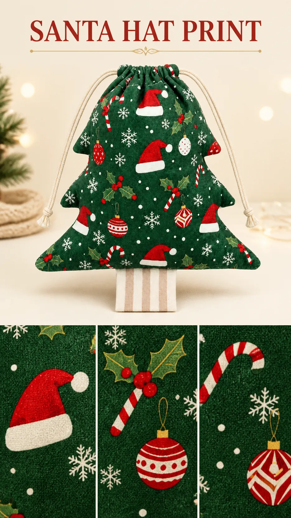 Christmas Tree-Shaped Drawstring Gift Bags product detail 4