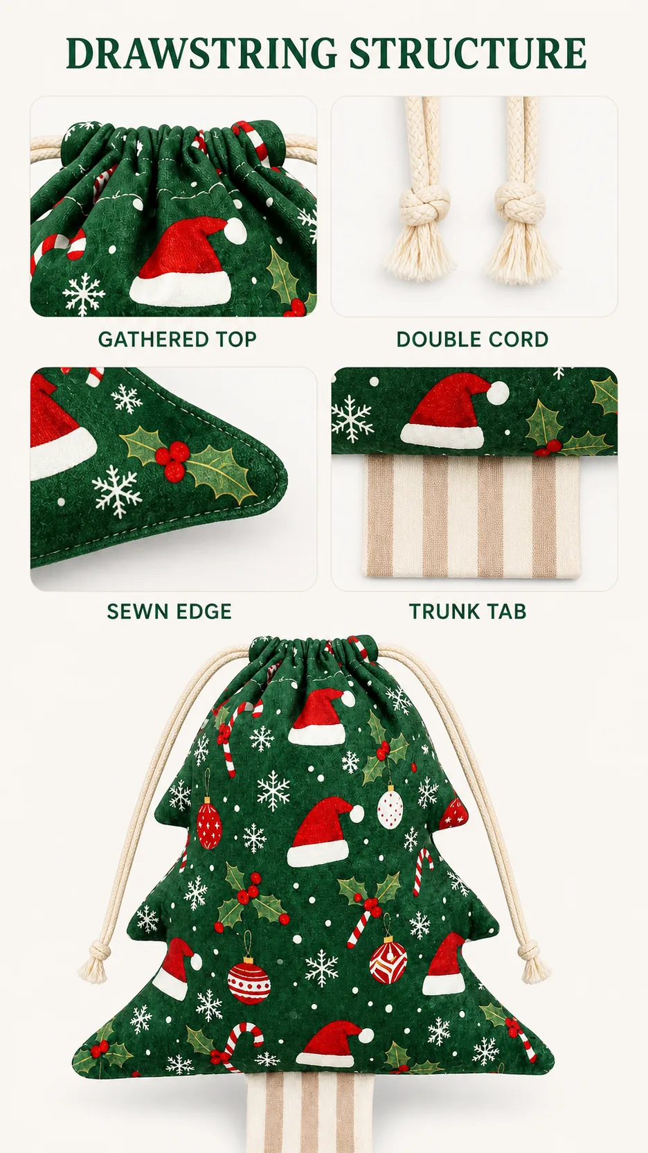 Christmas Tree-Shaped Drawstring Gift Bags product detail 5