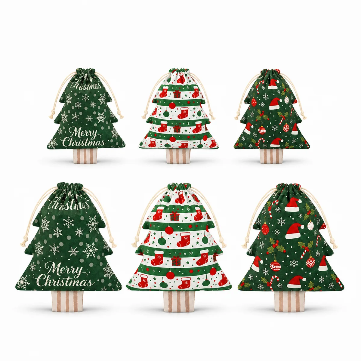Christmas Tree-Shaped Drawstring Gift Bags