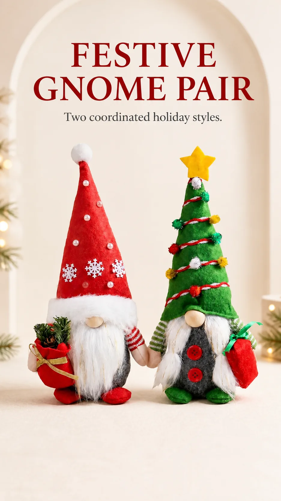 Christmas Faceless Gnome Doll Plush Figurine Red Snowflake and Green Tree Hat Desktop Decoration product detail 1