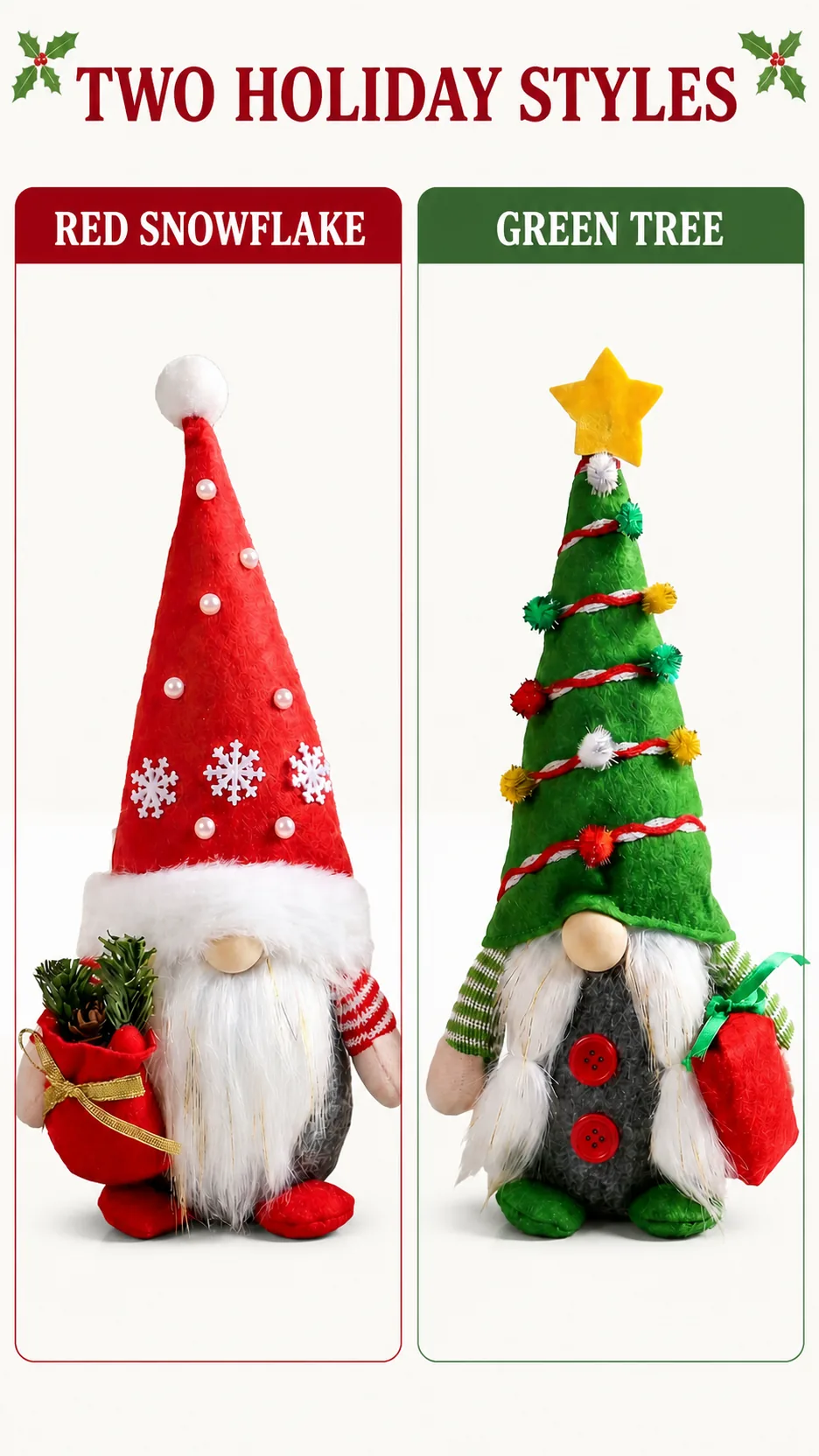 Christmas Faceless Gnome Doll Plush Figurine Red Snowflake and Green Tree Hat Desktop Decoration product detail 2