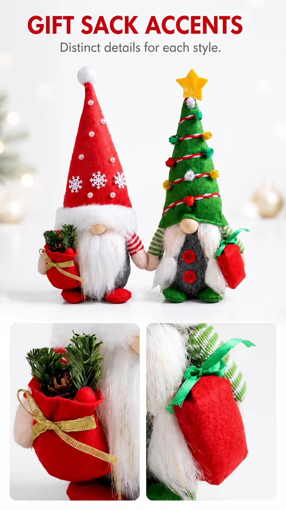 Christmas Faceless Gnome Doll Plush Figurine Red Snowflake and Green Tree Hat Desktop Decoration product detail 5
