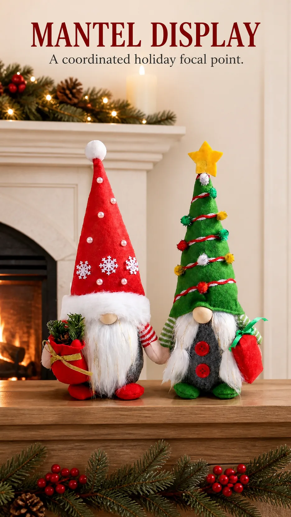 Christmas Faceless Gnome Doll Plush Figurine Red Snowflake and Green Tree Hat Desktop Decoration product detail 6