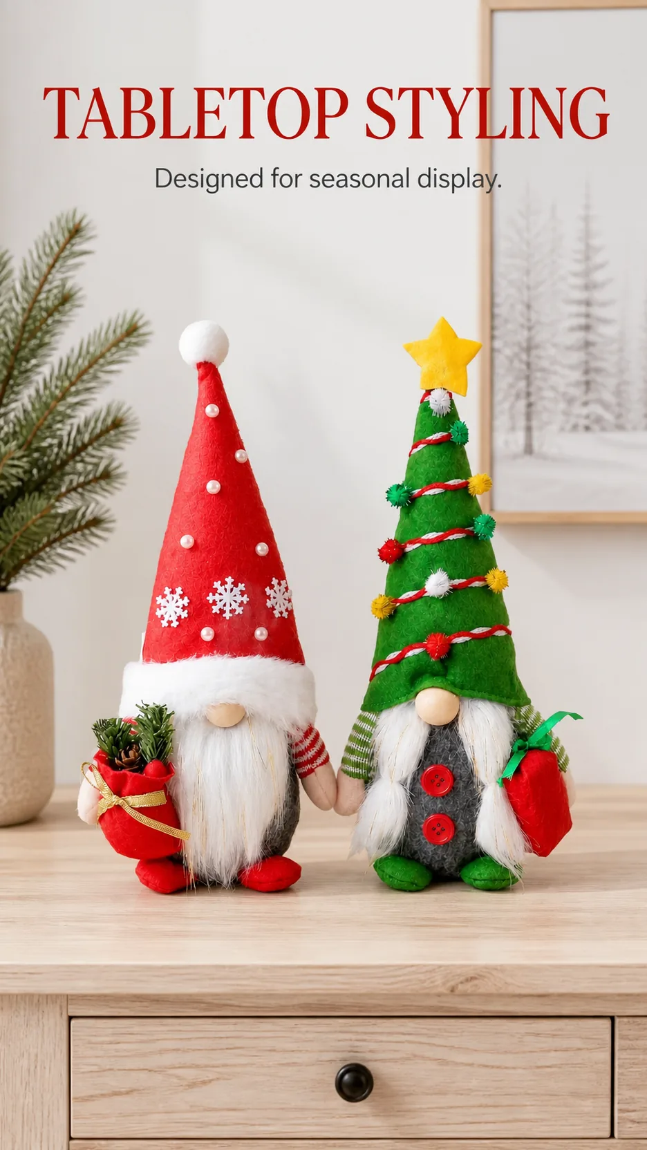 Christmas Faceless Gnome Doll Plush Figurine Red Snowflake and Green Tree Hat Desktop Decoration product detail 7