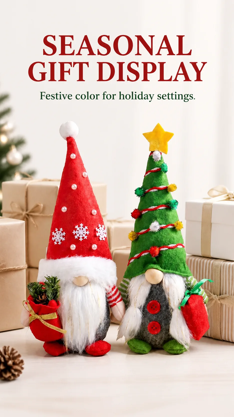 Christmas Faceless Gnome Doll Plush Figurine Red Snowflake and Green Tree Hat Desktop Decoration product detail 8