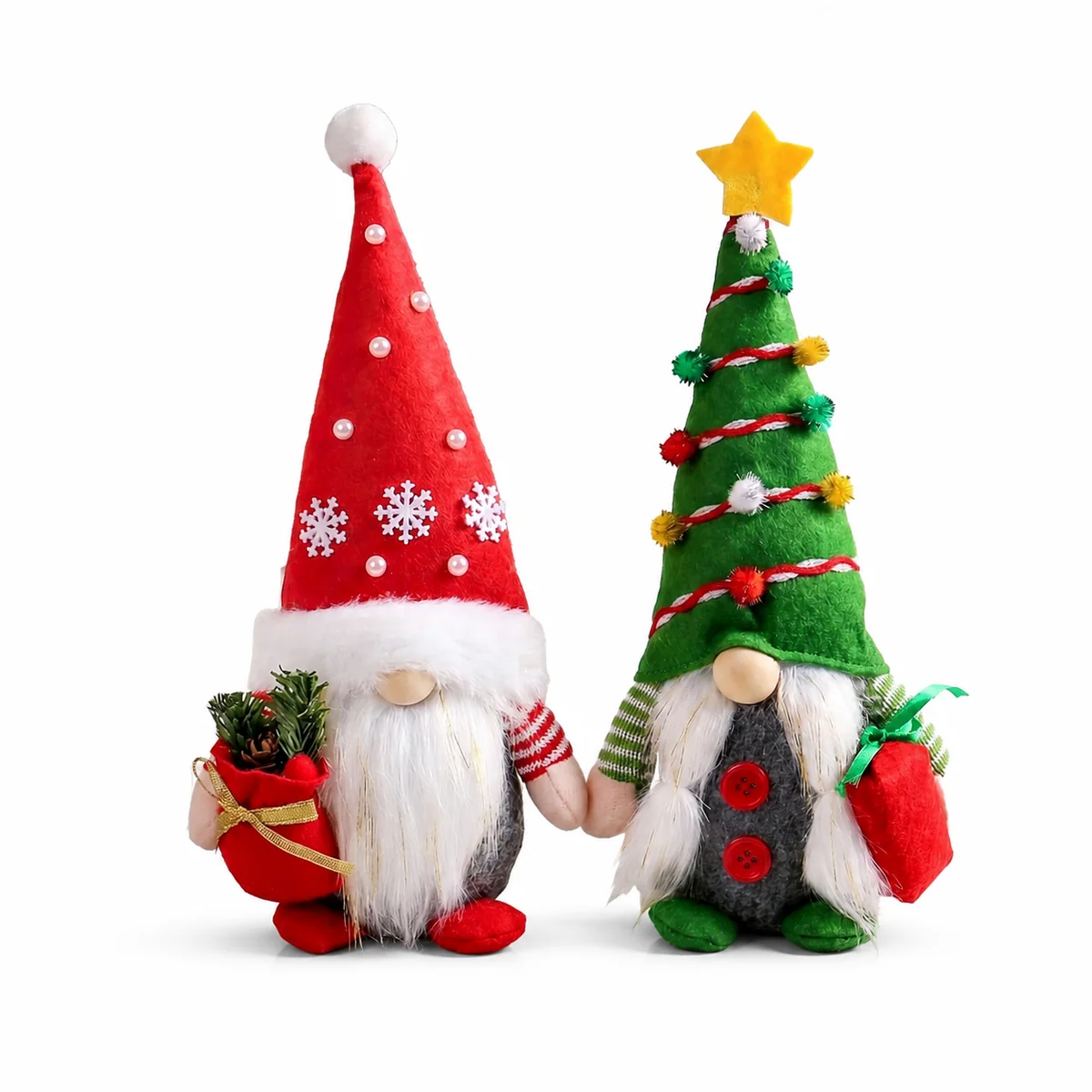 Christmas Faceless Gnome Doll Plush Figurine Red Snowflake and Green Tree Hat Desktop Decoration