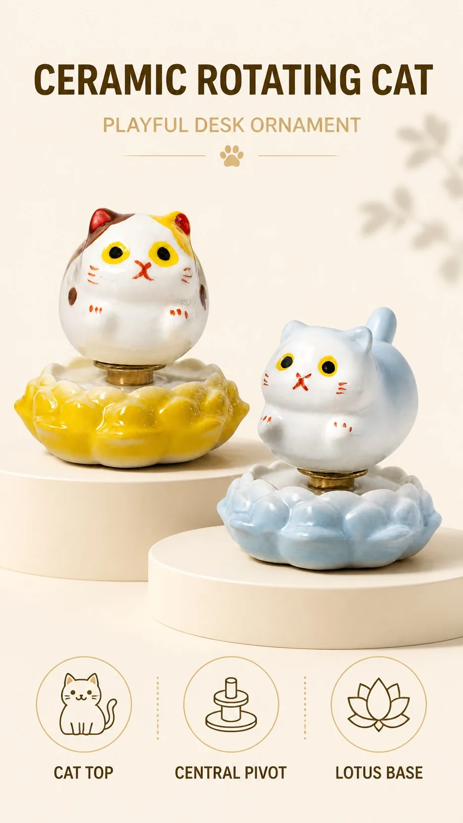 Rotating Ceramic Lucky Cat Figurines product detail 1