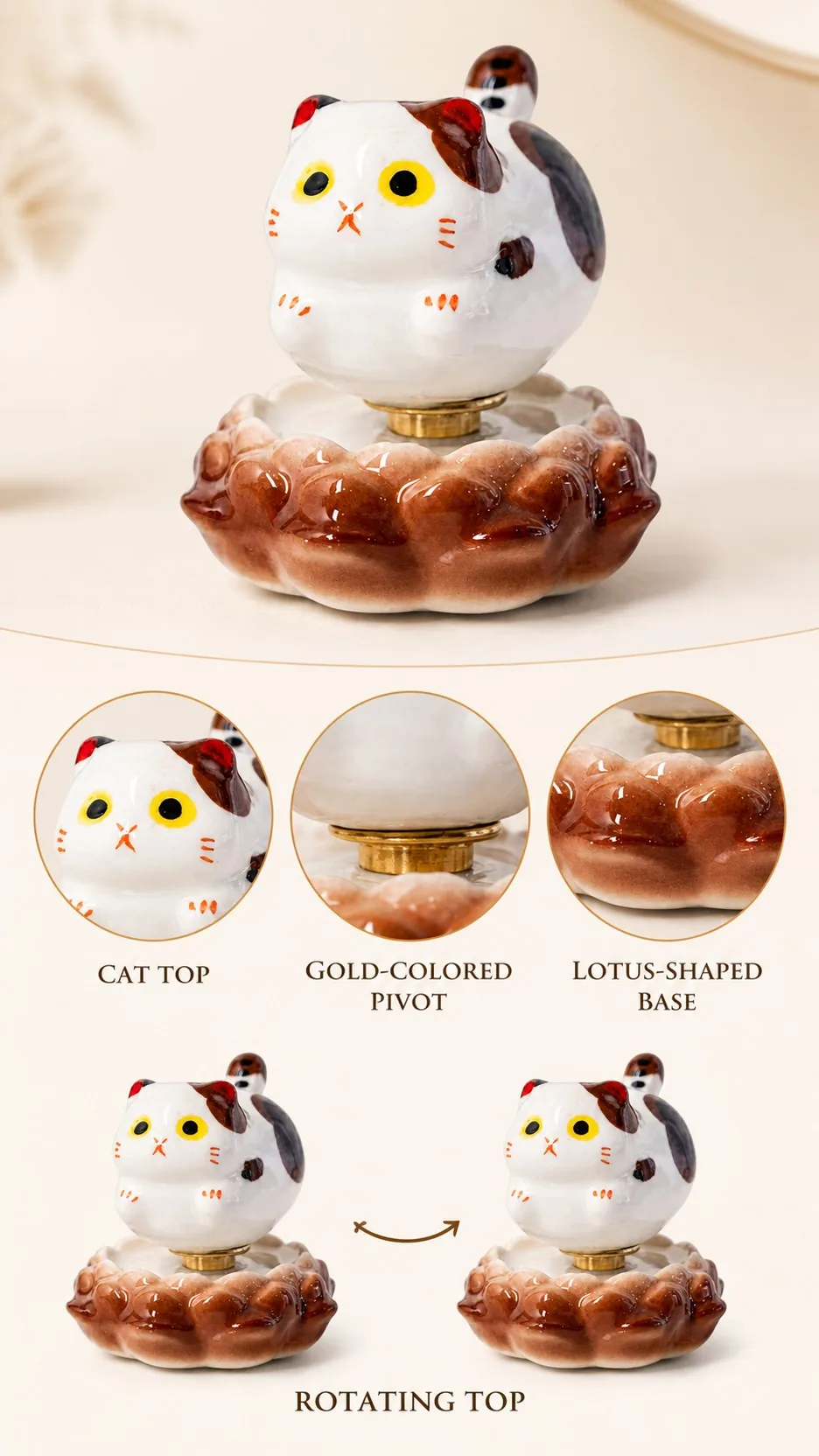 Rotating Ceramic Lucky Cat Figurines product detail 2