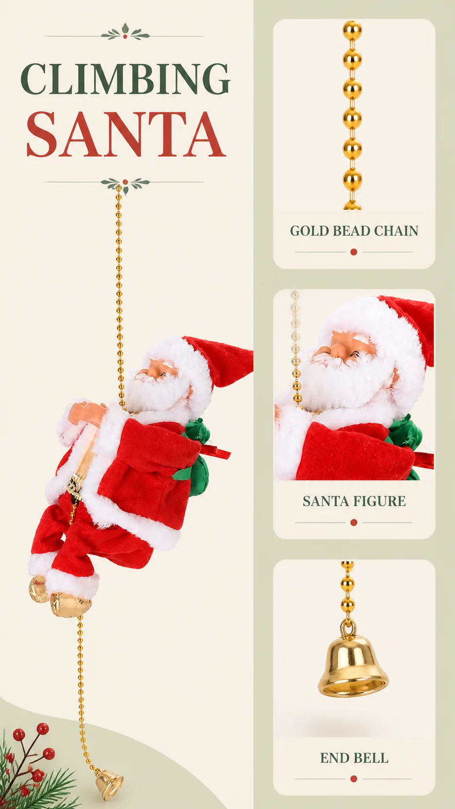 Christmas Electric Climbing Santa Claus Toy Novelty Hanging Decoration Window Display Figurine product detail 2
