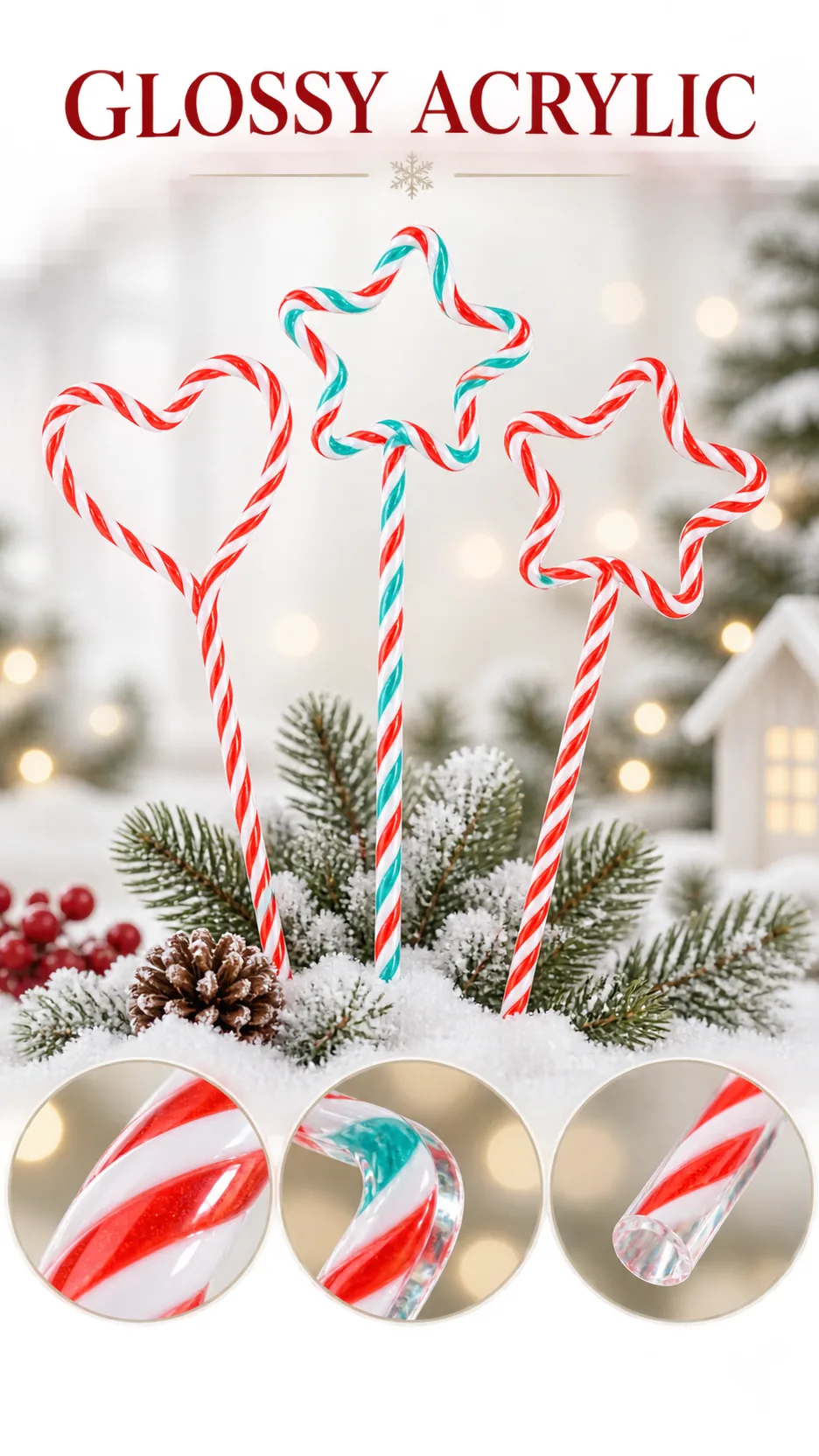 Christmas Decoration Creative Candy Cane, Red and Green Lollipop, Five Point Star Christmas Tree Plug product detail 2