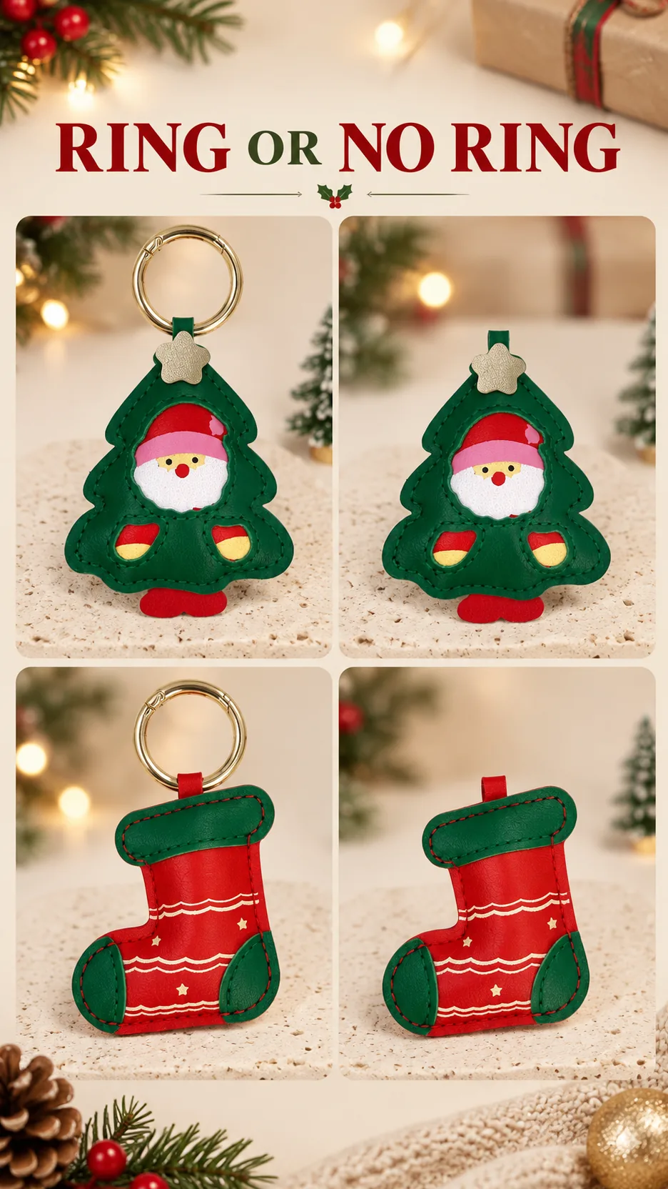 Leather Christmas Tree and Stocking Keychains for Bags and Keys product detail 4