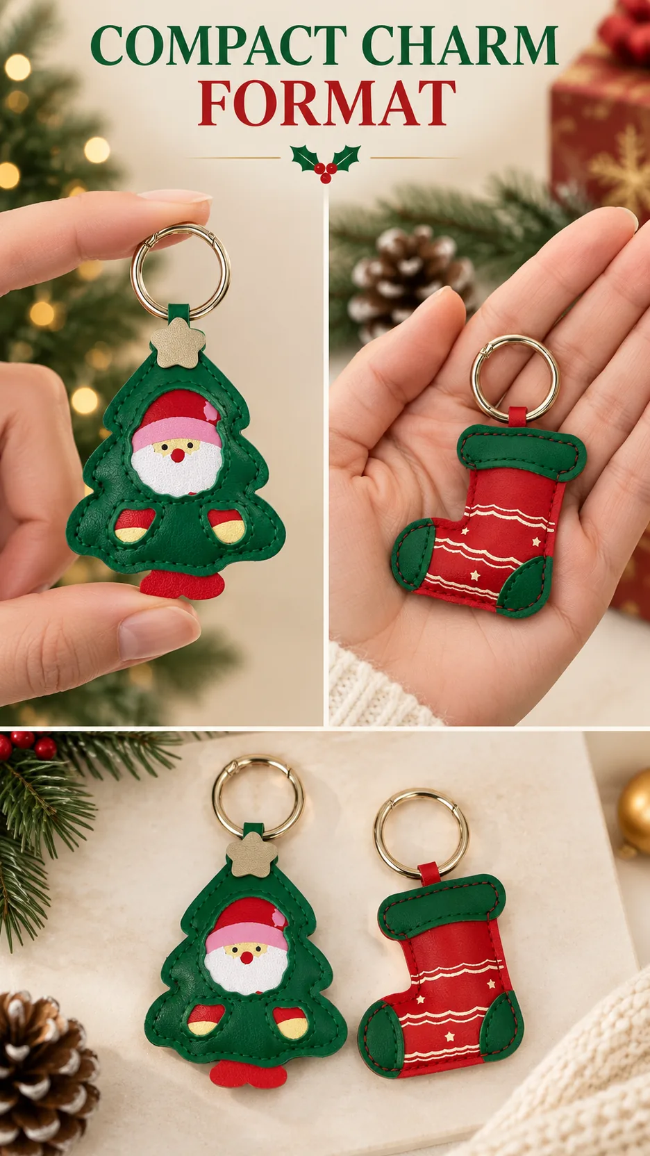 Leather Christmas Tree and Stocking Keychains for Bags and Keys product detail 6
