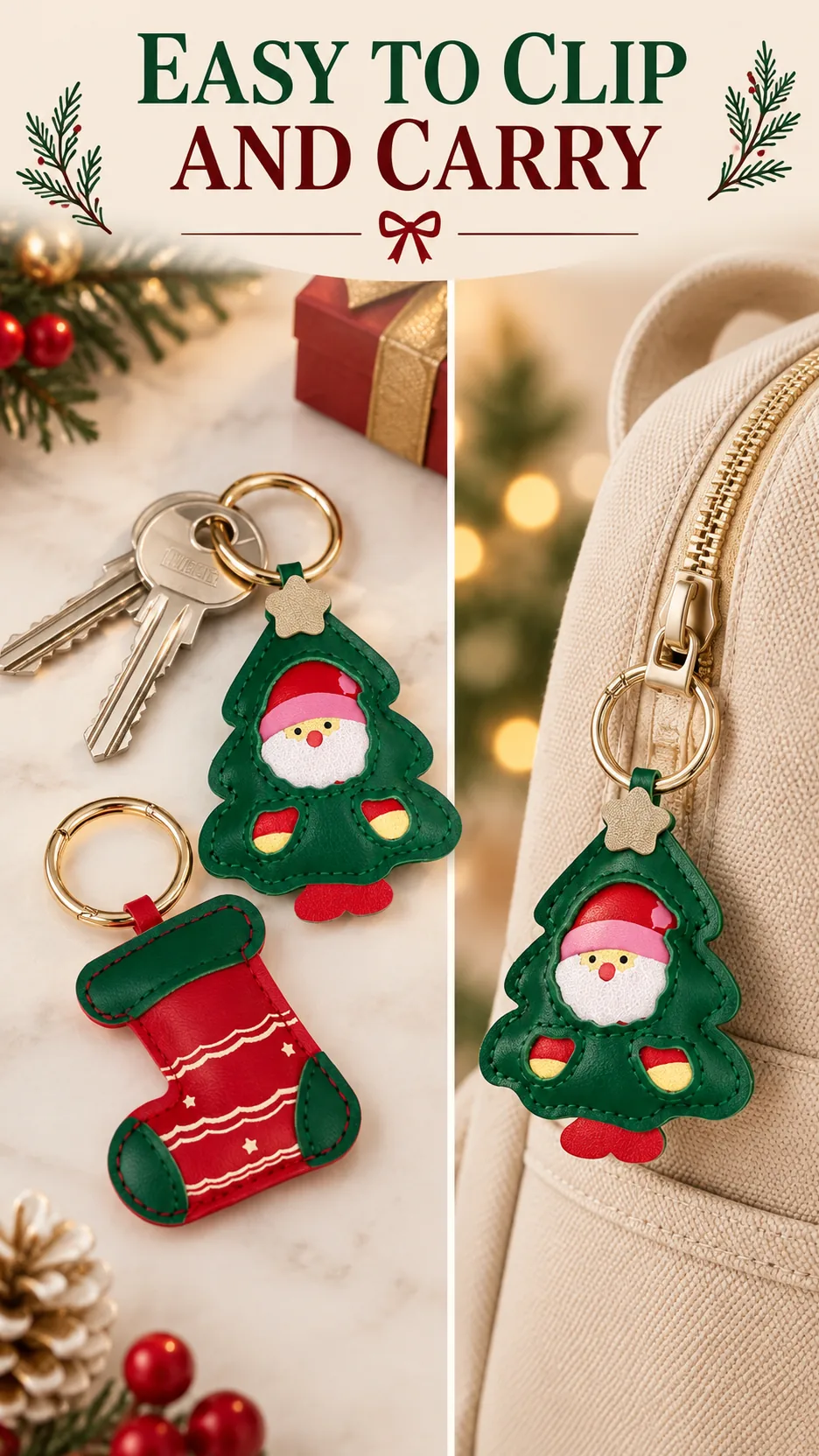 Leather Christmas Tree and Stocking Keychains for Bags and Keys product detail 7