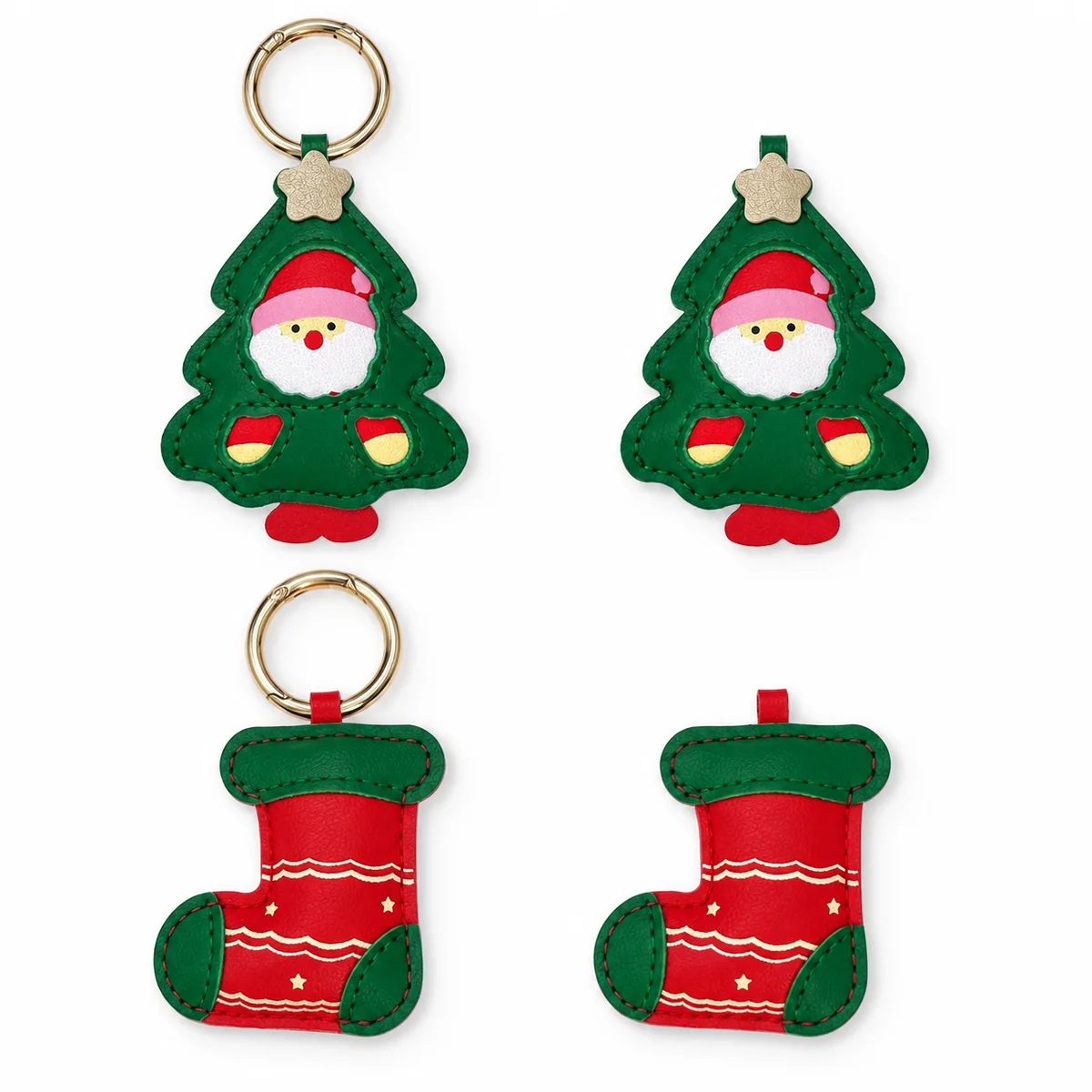 Leather Christmas Tree and Stocking Keychains for Bags and Keys