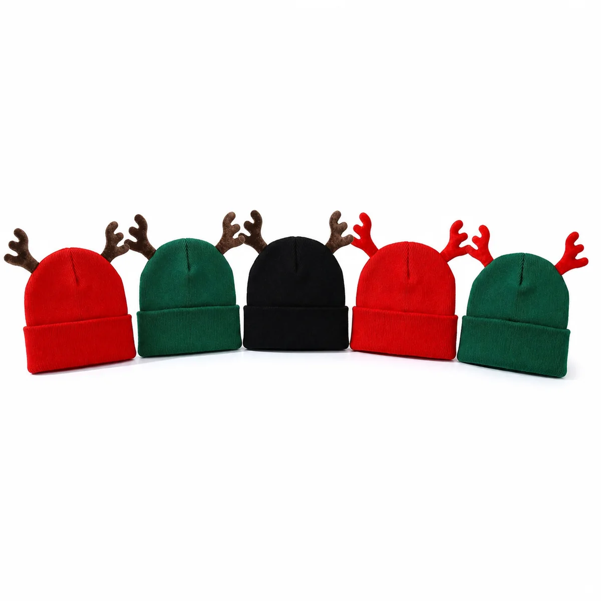 Festive Reindeer Antler Knit Beanie Hat Christmas Winter Warm Cuffed Cap