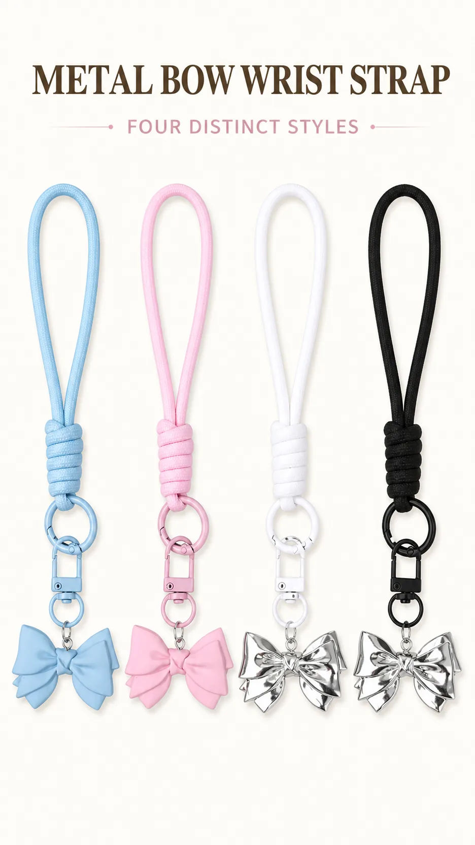 Fashion Metal Bow Wrist Strap Keychain Nylon Rope Phone Lanyard Bag Charm product detail 1