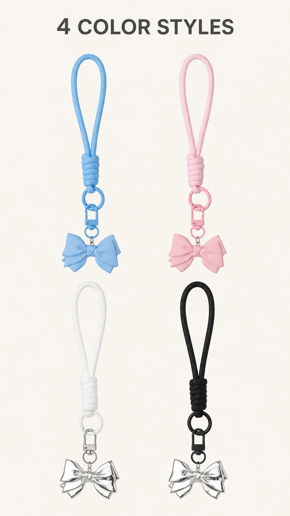 Fashion Metal Bow Wrist Strap Keychain Nylon Rope Phone Lanyard Bag Charm product detail 4