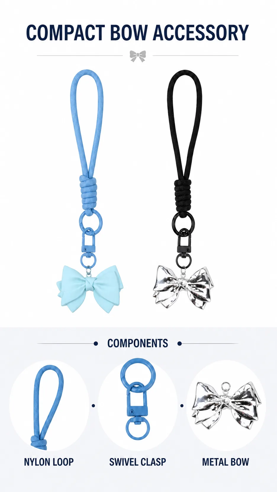 Fashion Metal Bow Wrist Strap Keychain Nylon Rope Phone Lanyard Bag Charm product detail 8