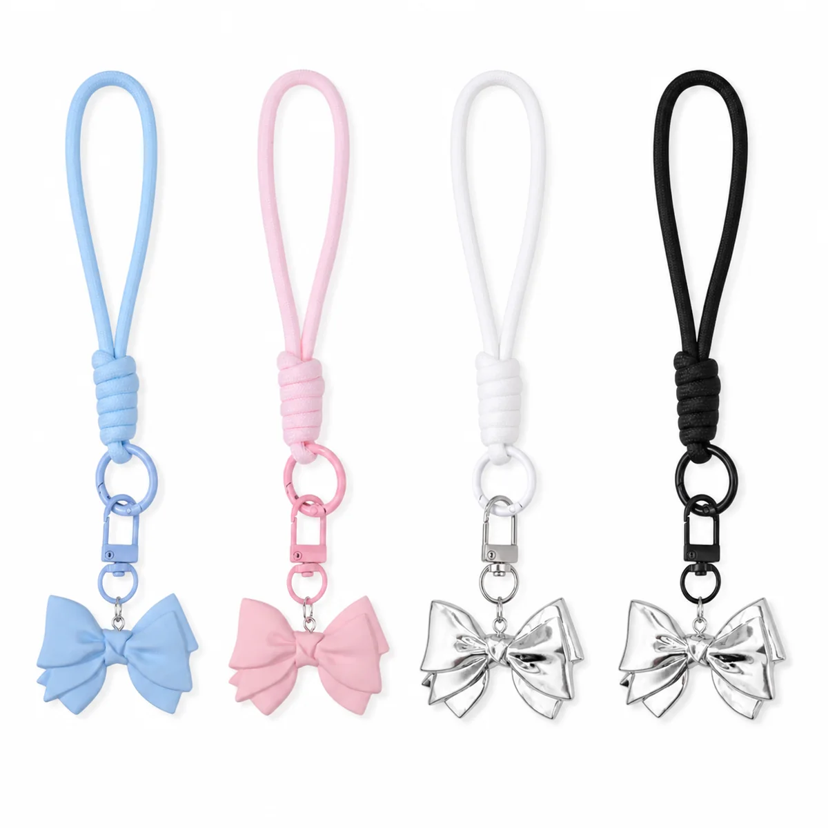 Fashion Metal Bow Wrist Strap Keychain Nylon Rope Phone Lanyard Bag Charm