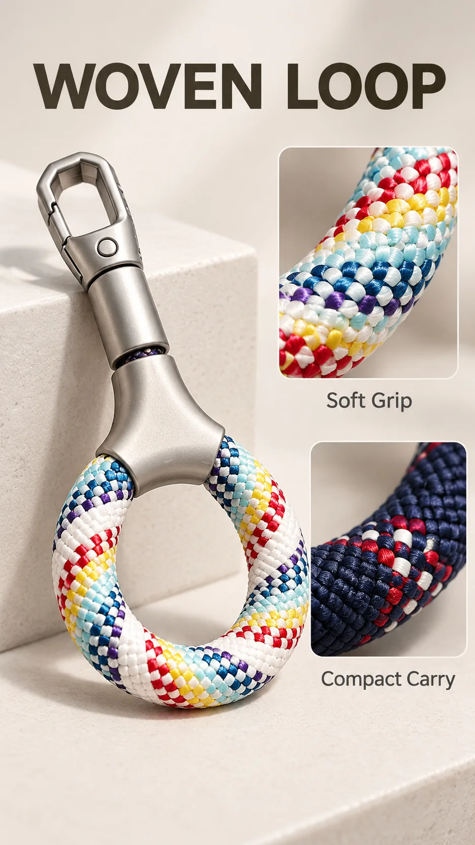 Premium Woven Loop Phone Strap with Self-Locking Metal Clasp and Finger Ring Grip product detail 2