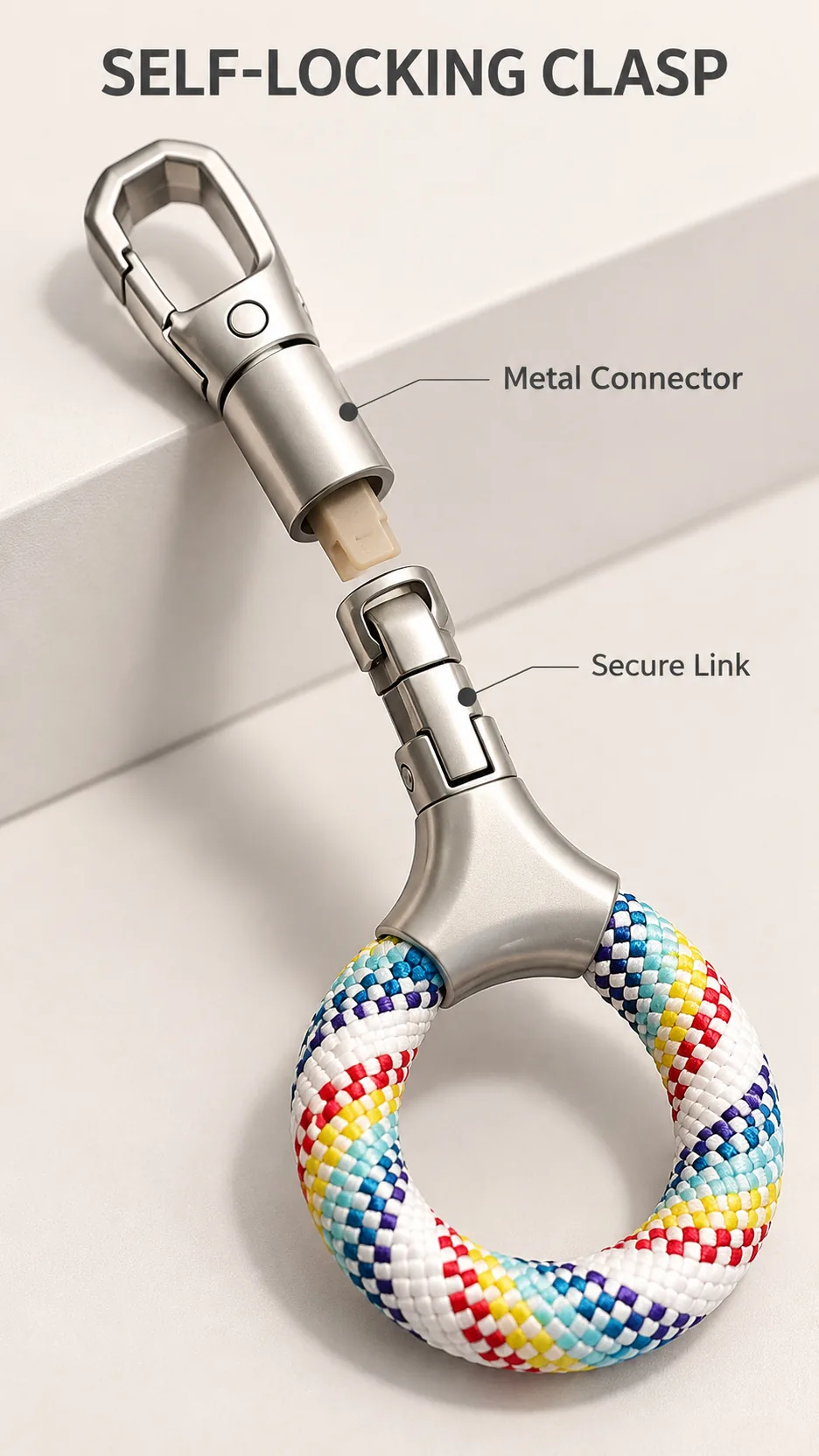 Premium Woven Loop Phone Strap with Self-Locking Metal Clasp and Finger Ring Grip product detail 3