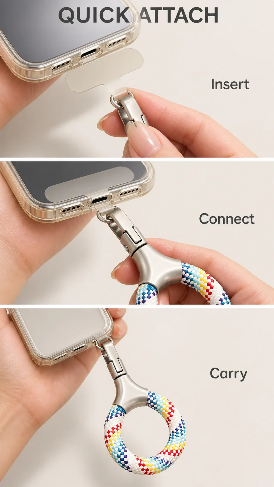 Premium Woven Loop Phone Strap with Self-Locking Metal Clasp and Finger Ring Grip product detail 5