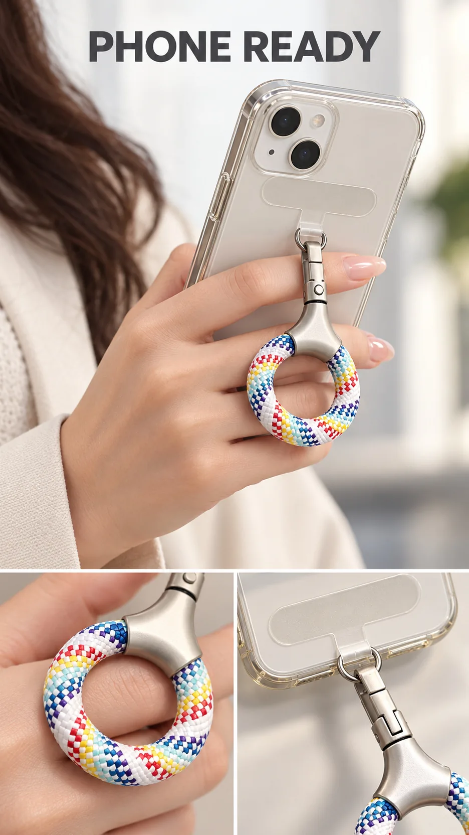 Premium Woven Loop Phone Strap with Self-Locking Metal Clasp and Finger Ring Grip product detail 6