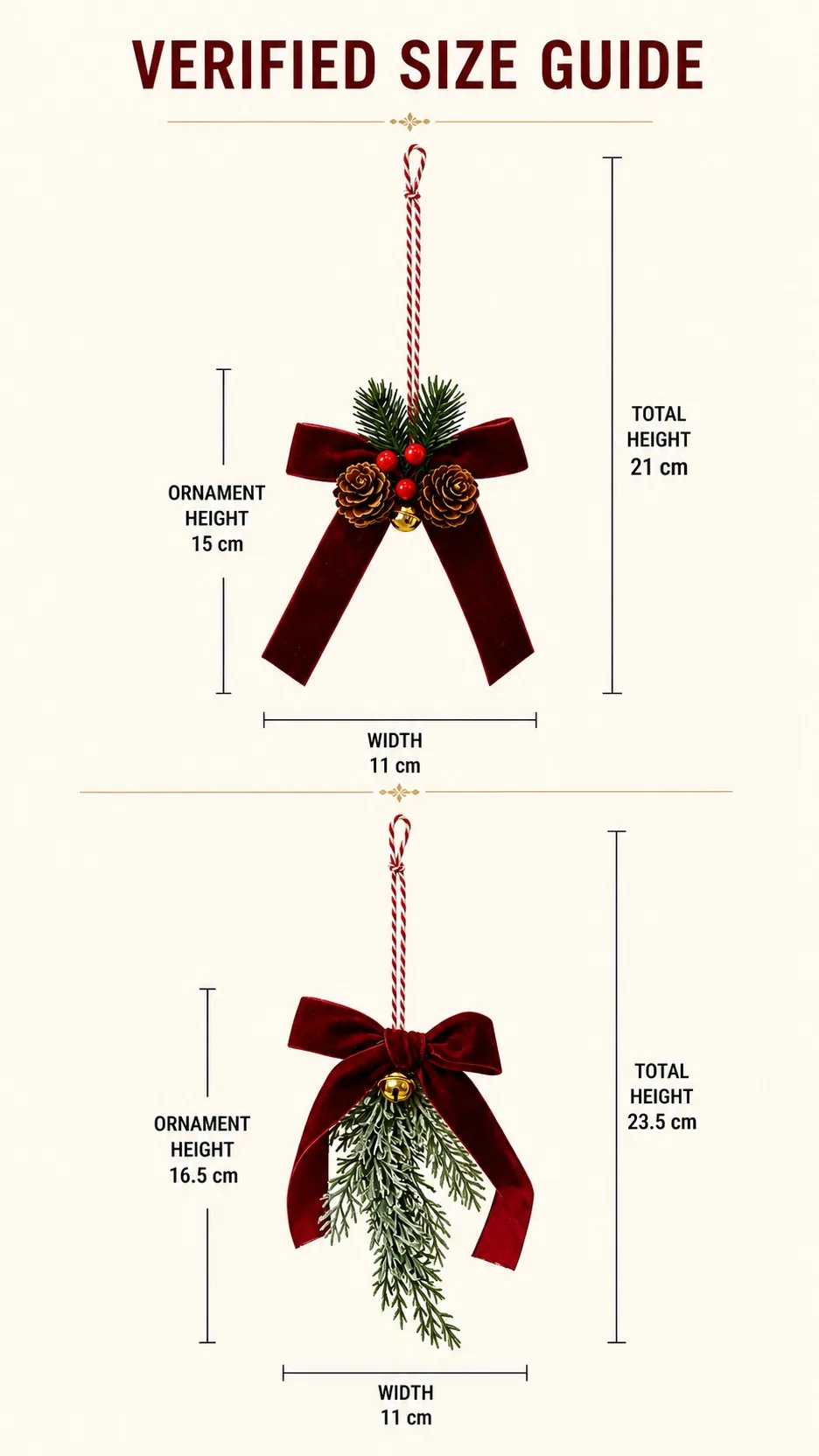Burgundy Velvet Bow, Pinecone and Bell Ornament product detail 4