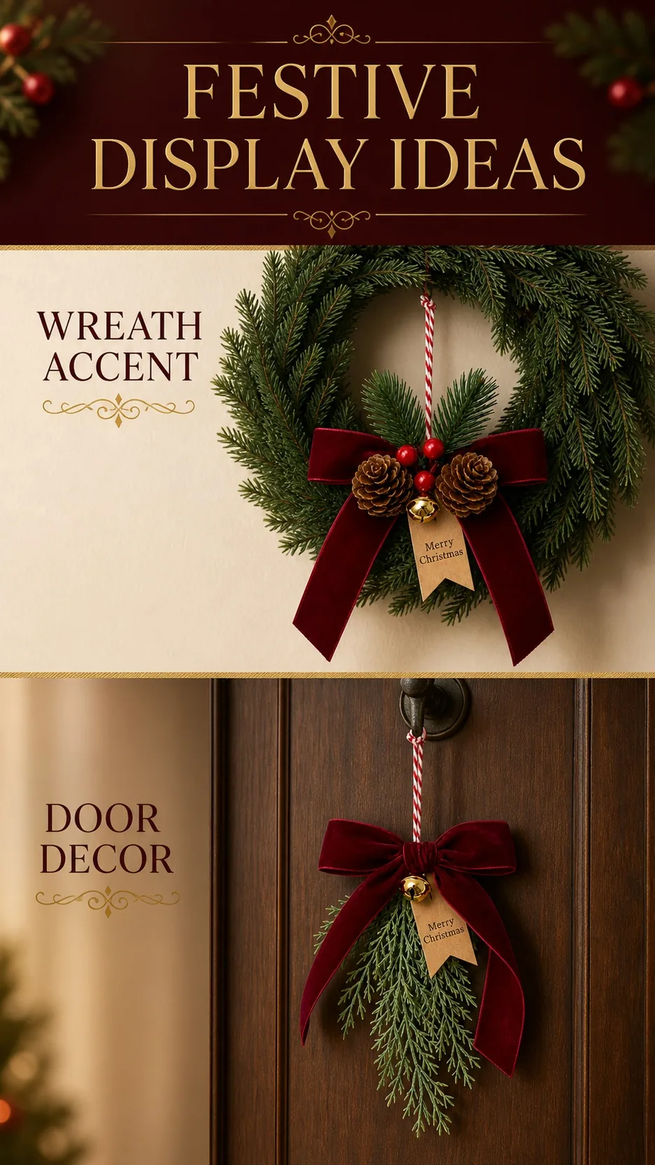 Burgundy Velvet Bow, Pinecone and Bell Ornament product detail 7