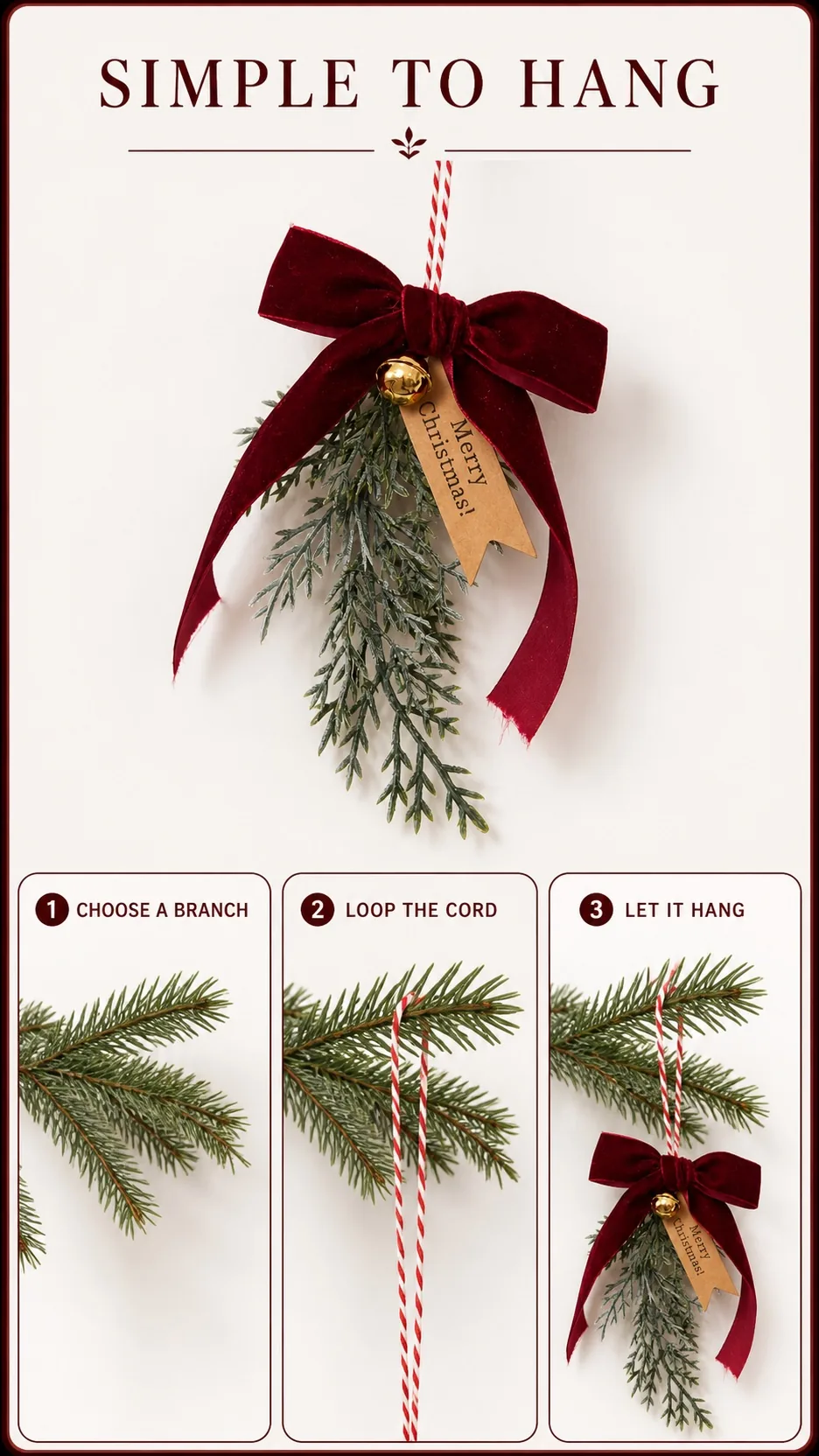 Burgundy Velvet Bow, Pinecone and Bell Ornament product detail 8