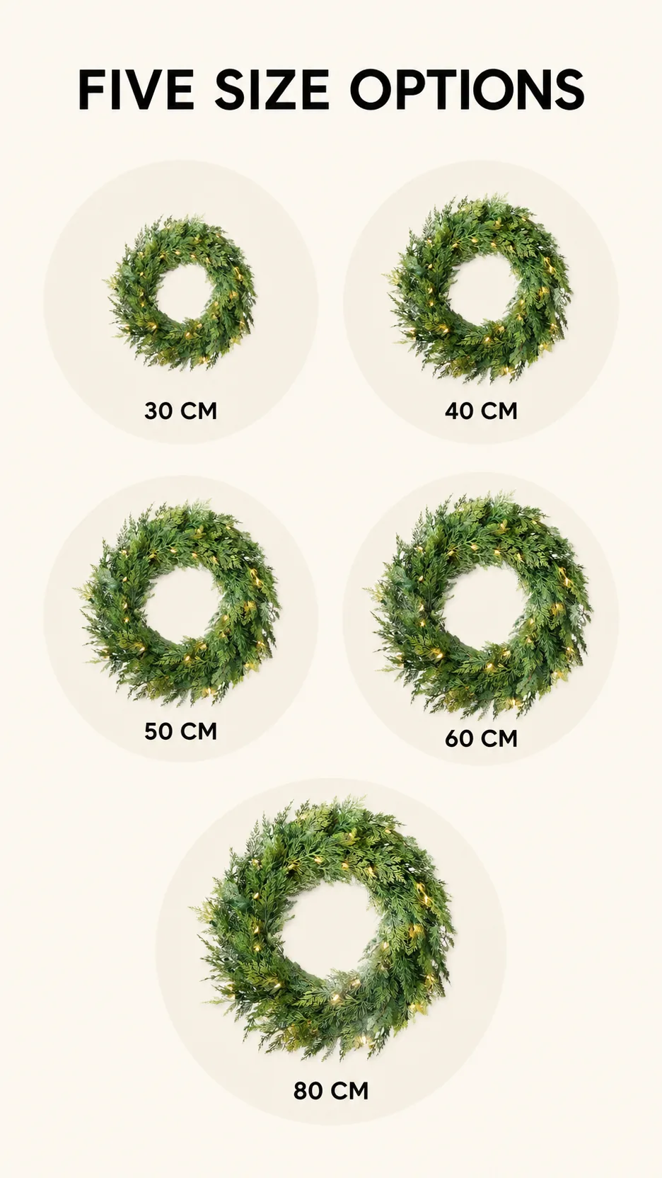 Customizable Artificial Cypress Christmas Wreath with Warm White LED Lights for Door Wall Window Decoration product detail 4