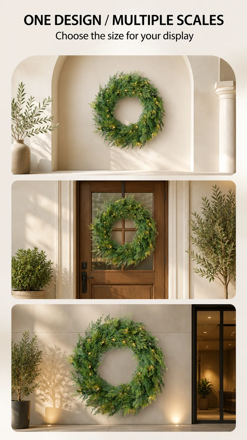Customizable Artificial Cypress Christmas Wreath with Warm White LED Lights for Door Wall Window Decoration product detail 5