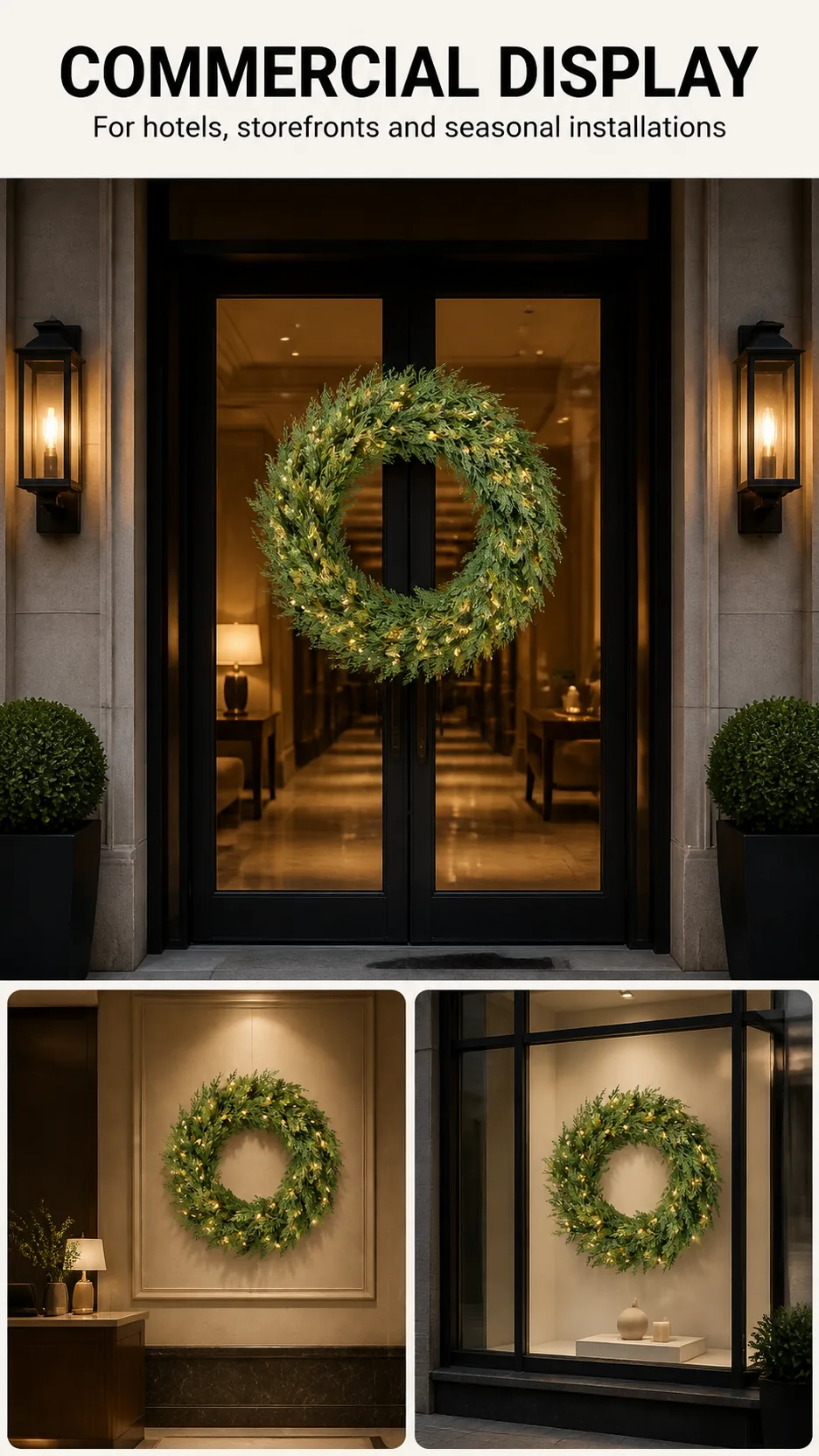 Customizable Artificial Cypress Christmas Wreath with Warm White LED Lights for Door Wall Window Decoration product detail 7