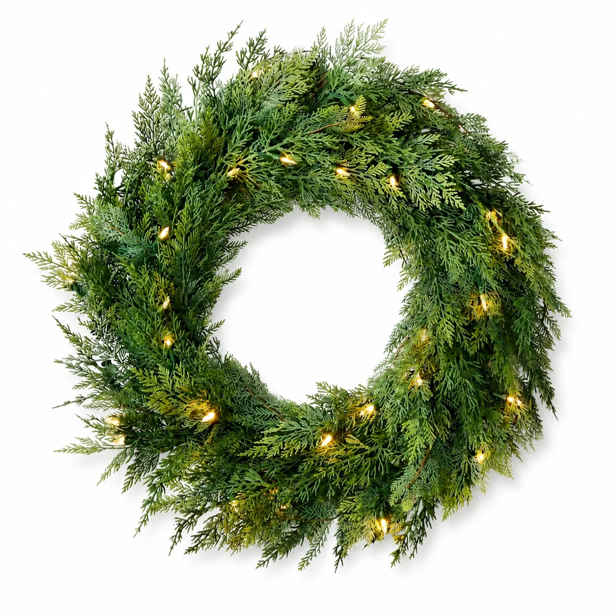 Customizable Artificial Cypress Christmas Wreath with Warm White LED Lights for Door Wall Window Decoration