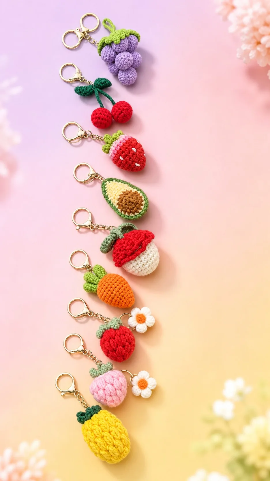 Handmade Crochet Fruit Keychain Knitted Strawberry Grape Avocado Bag Charm Accessory product detail 1