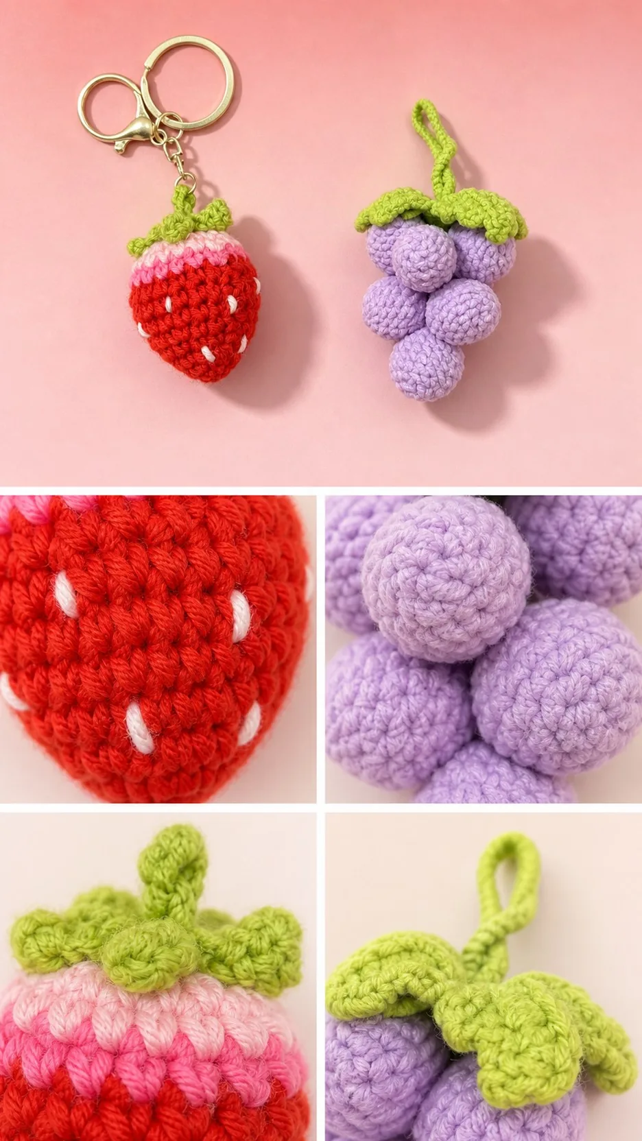Handmade Crochet Fruit Keychain Knitted Strawberry Grape Avocado Bag Charm Accessory product detail 2