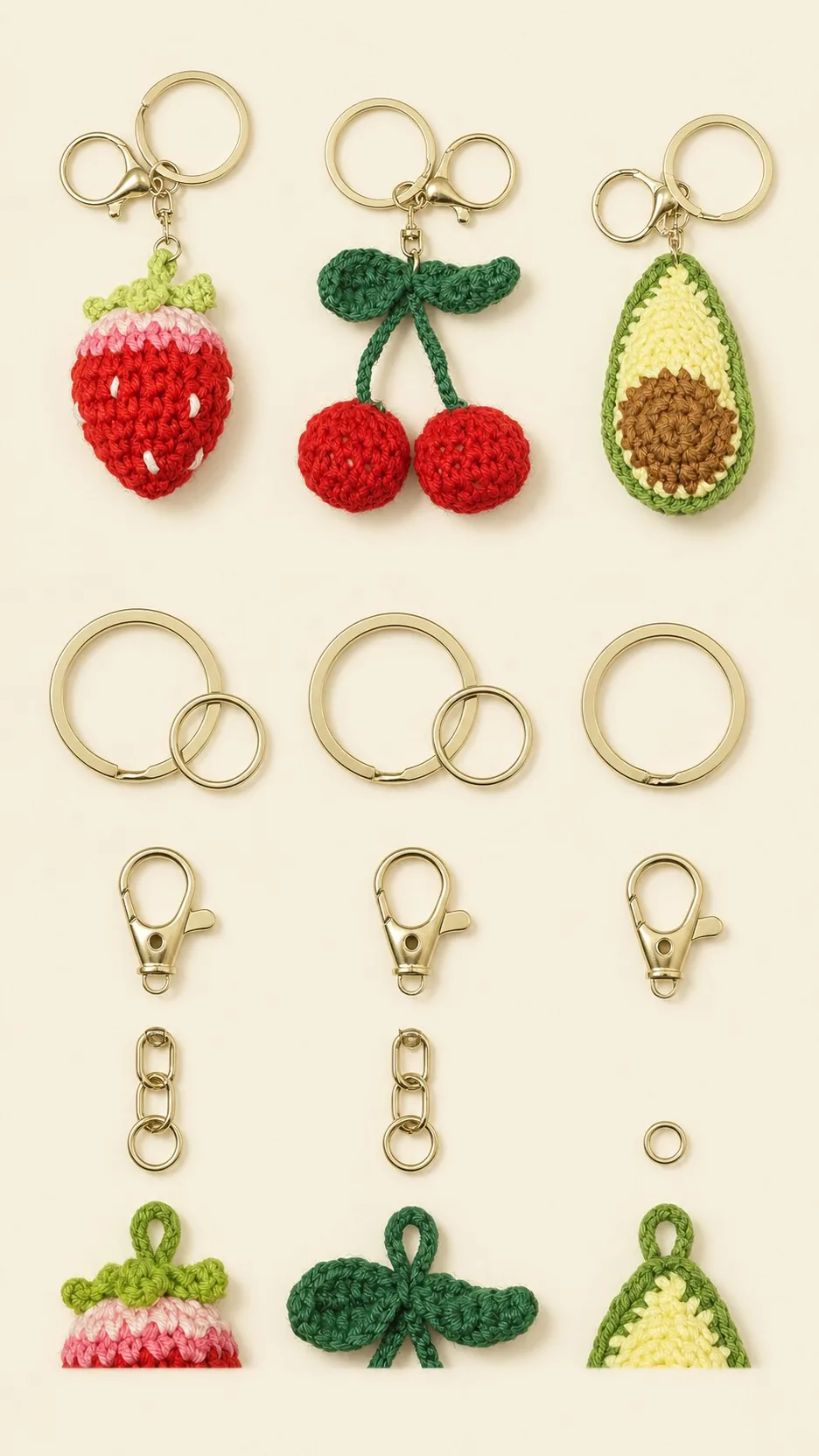 Handmade Crochet Fruit Keychain Knitted Strawberry Grape Avocado Bag Charm Accessory product detail 3