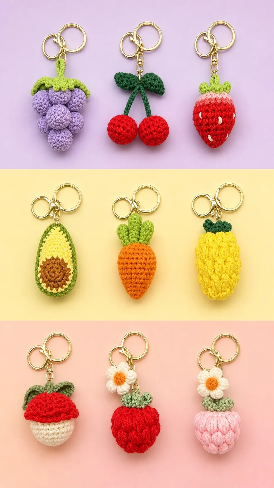 Handmade Crochet Fruit Keychain Knitted Strawberry Grape Avocado Bag Charm Accessory product detail 4