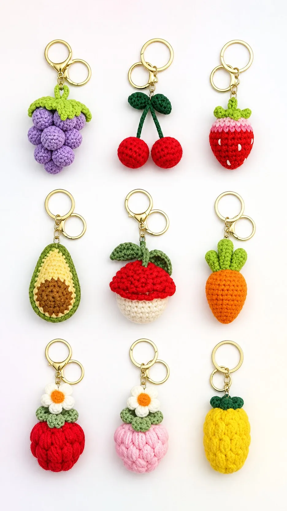 Handmade Crochet Fruit Keychain Knitted Strawberry Grape Avocado Bag Charm Accessory product detail 5