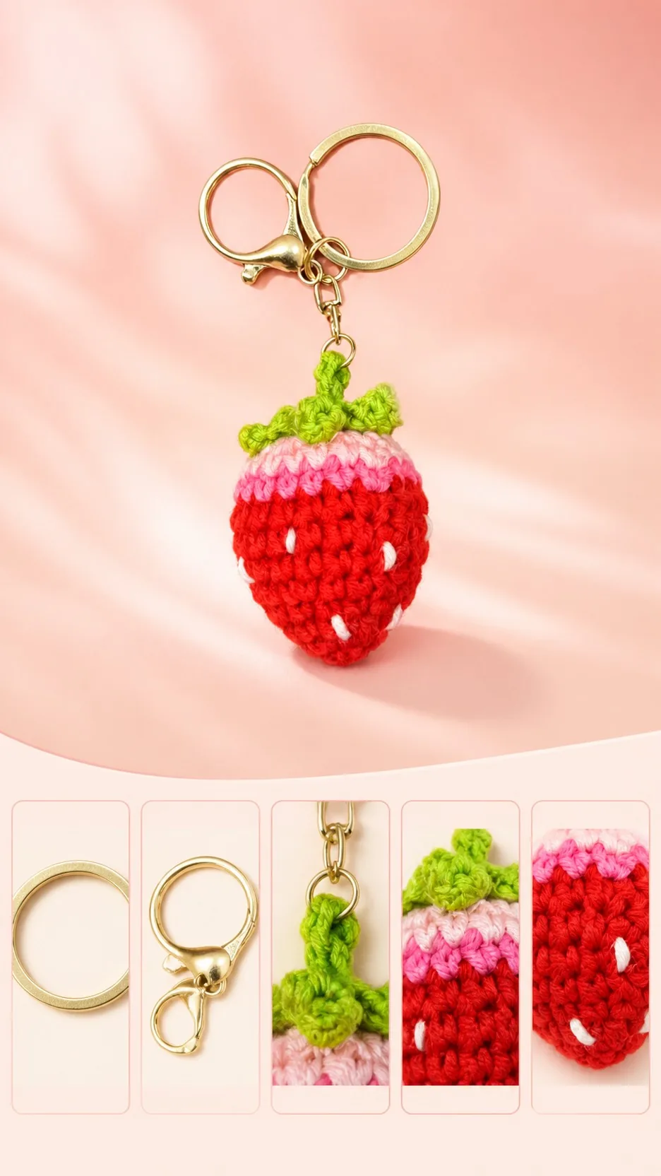 Handmade Crochet Fruit Keychain Knitted Strawberry Grape Avocado Bag Charm Accessory product detail 8