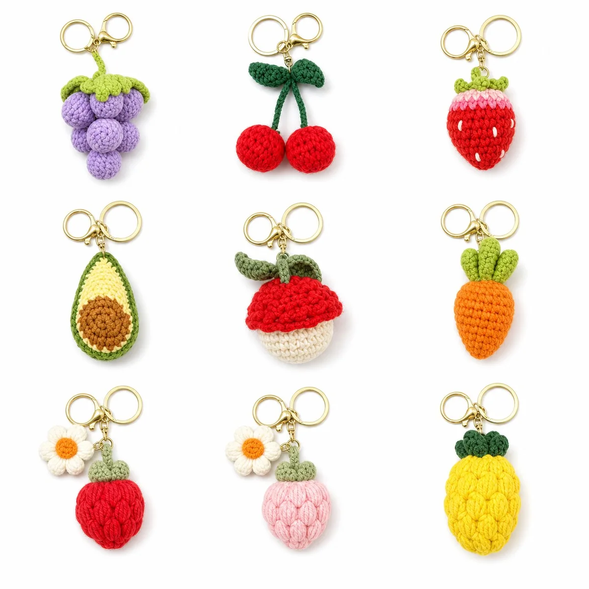 Handmade Crochet Fruit Keychain Knitted Strawberry Grape Avocado Bag Charm Accessory
