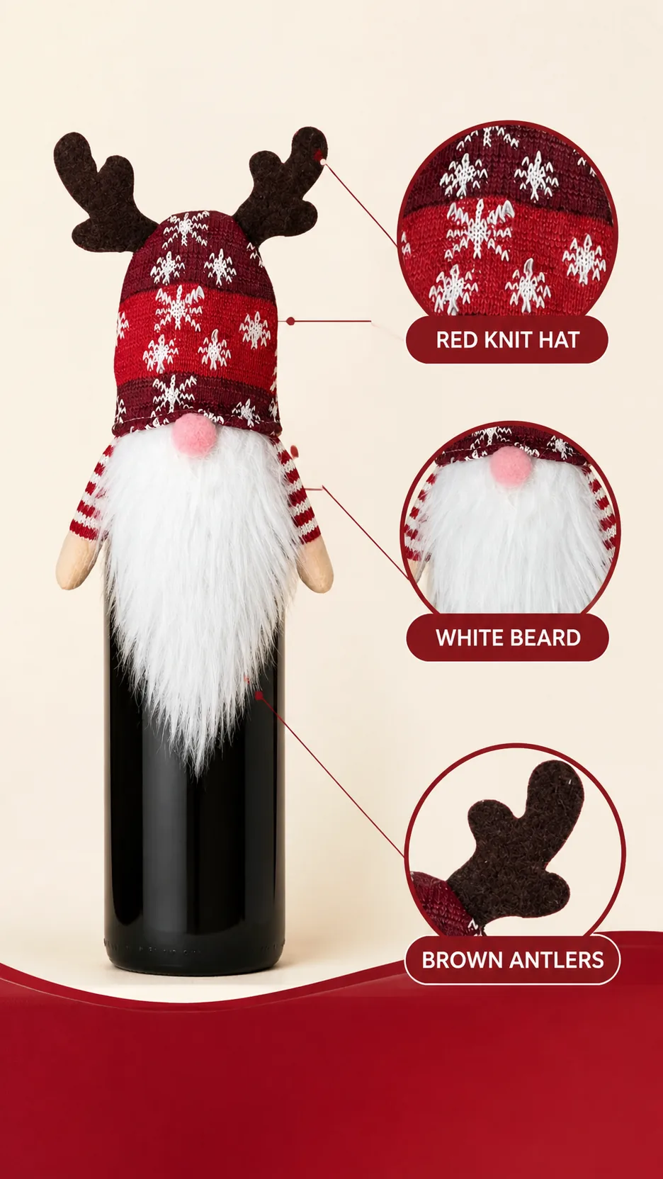 Christmas Gnome Wine Bottle Cover Reindeer Antler Knit Hat Table Decoration product detail 2