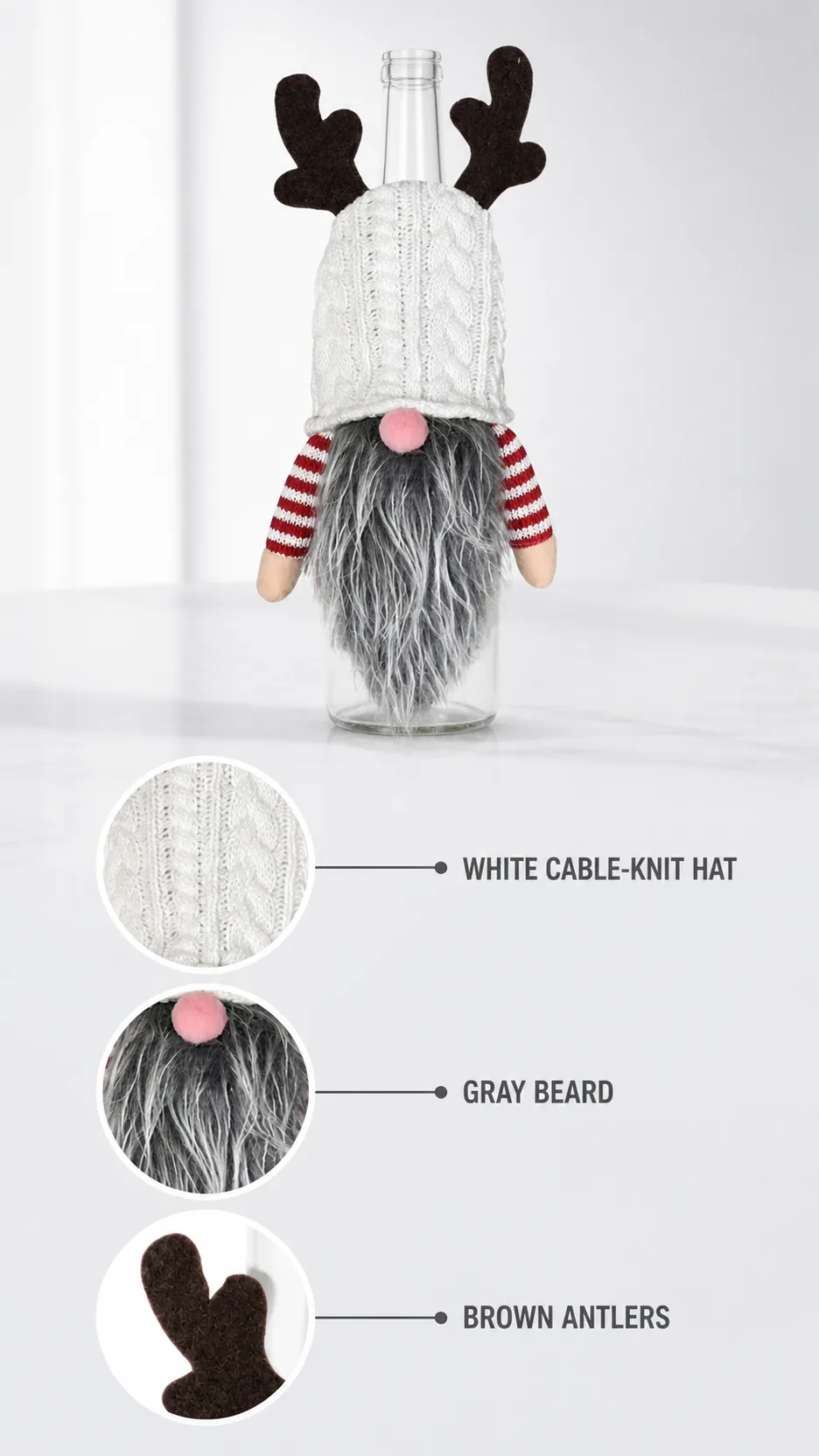 Christmas Gnome Wine Bottle Cover Reindeer Antler Knit Hat Table Decoration product detail 3
