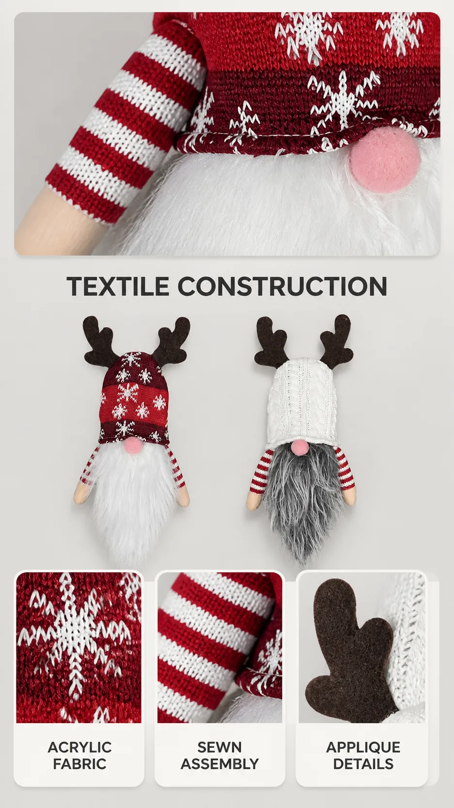Christmas Gnome Wine Bottle Cover Reindeer Antler Knit Hat Table Decoration product detail 4